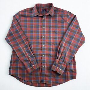 UNTUCKit Ryan Button Down Mens Large Rust Orange Plaid Stretch Long Sleeve Shirt